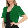 thumbnail image 1 of FAVIPT Kimonos for Women Summer Bolero Shrug Ruffle Short Sleeve Tops Solid Color Open Front Crop Blouses Chiffon Casual 2025 Cardigans Green,S, 1 of 4