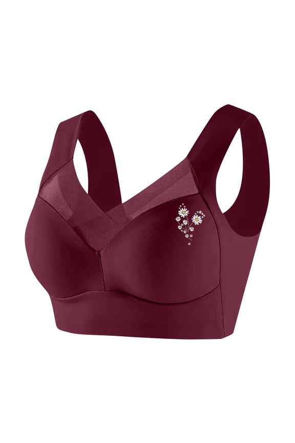 Large Bras for Women Wirefree Push Up Thin Tank Bralette Mesh Lace Breathable Everyday Underwear Hide Back Fat Bra Wine,XXXXXXL