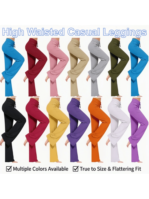 Leggings for Women Plus Size Drawstring Straight Wide Leg Pants Workout Yoga Gym Stretch Lounge Trousers with Pockets Gray,XXXL