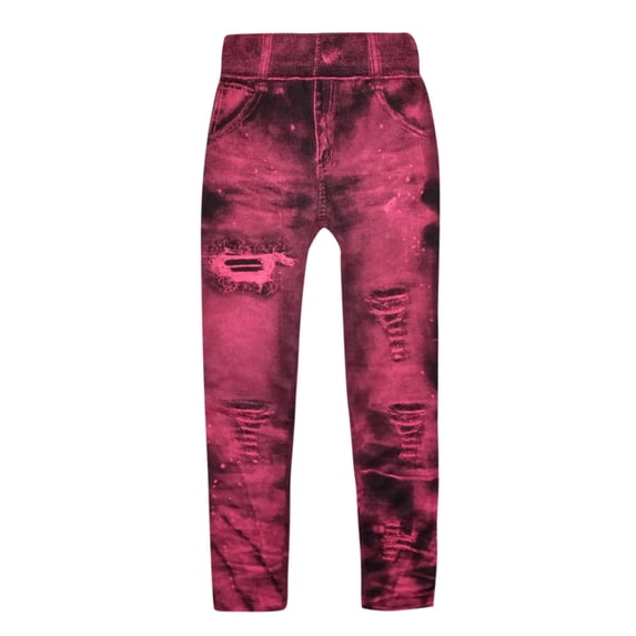 FAVIPT Leggings for Women Plus Size Faux Denim Butt Lifting Leggings High Waist Tummy Control Pants Distressed Stretchy Skinny Soft Jeggings Red,XXXL