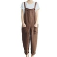 thumbnail image 1 of FAVIPT Linen Jumpsuits for Women Fall Sleeveless Straight Leg Baggy Rompers Cotton Maternity Soft Bib Pant Overalls with Pockets 2025 Brown,XXL, 1 of 6