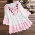 thumbnail image 1 of FAVIPT Linen Shirts For Women Vintage Boho Floral Blouse Lace Crochet V Neck 3/4 Sleeve Blusas Elegant Tunics Tops Plus Size, 1 of 6