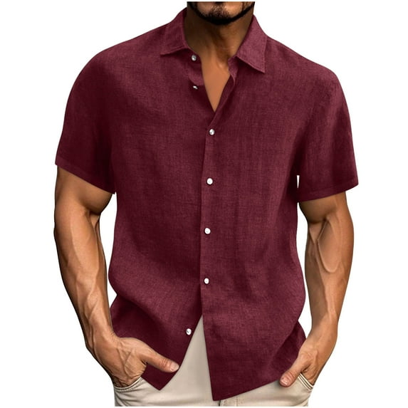 FAVIPT Linen Shirts for Men Clearance Casual Shirts Button Down Shirt for Men Beach Summer Wedding Shirt Big and Tall 2025 Wine,XXXL