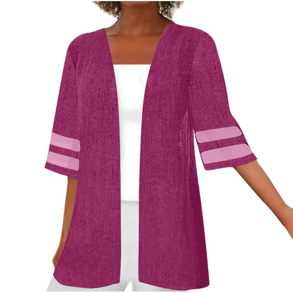 FAVIPT Linen Summer Cardigans for Women Plus Size Loose Beach Cardigans Half Sleeve Plain Lace Coats Open Front Casual Trendy Tops 2025 Hot Pink,XXXXL