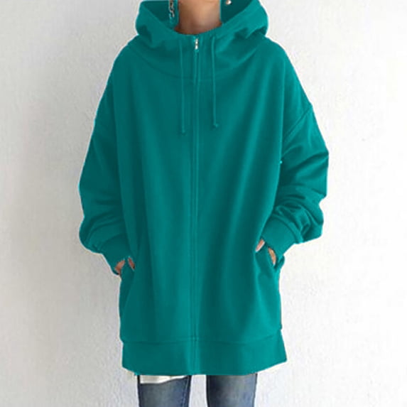 FAVIPT Long Hoodies for Women Zip Up,Hoodies for Women Casual Full Zip Up Hoodie Comfortable Long Hoodie Fashion Jacket Sweatshirt Winter Coat with Pocket