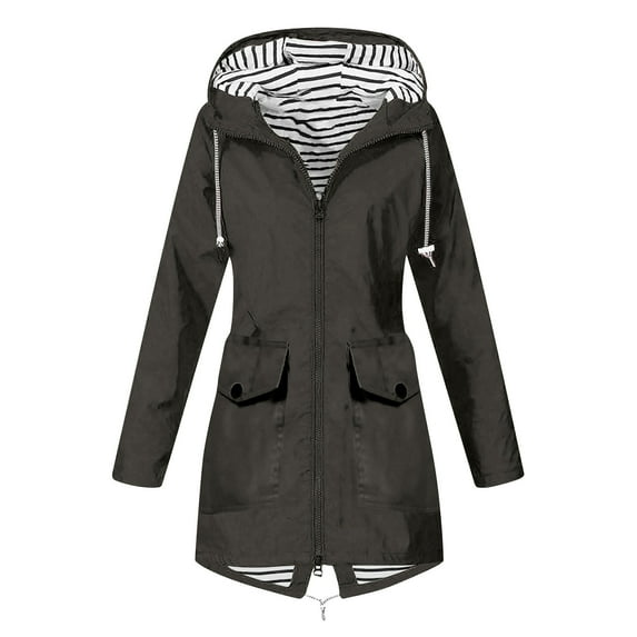 FAVIPT Long Rain Jacket Women Waterproof with Hood Rain Coat 2024 Clearance Plus Size Lightweight Raincoat Windbreaker Dark Gray 5XL
