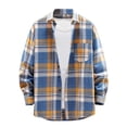 thumbnail image 1 of FAVIPT Long Sleeve Plaid Shirt Jacket for Men Lapel Casual Fashion Tops Lightweight Button Up Loose Blouses Relaxed Pocket Shacket Dark Blue,XL, 1 of 5