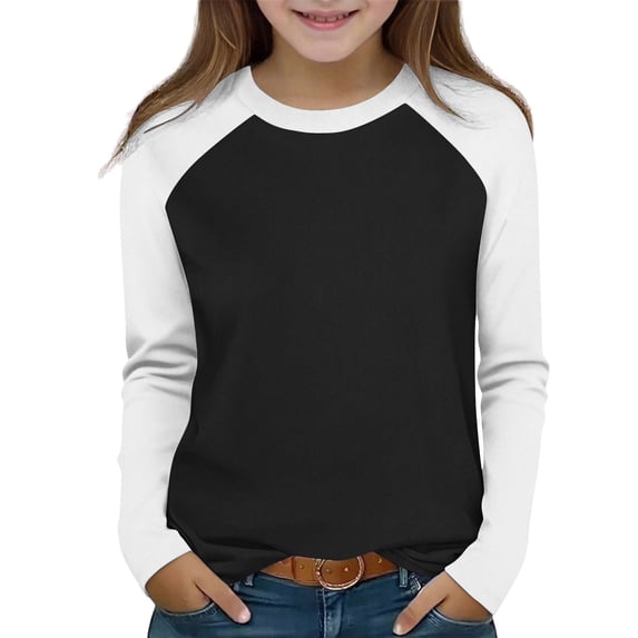 FAVIPT Long Sleeve Shirts for Girl Boys Color Block Round Neck Raglan T-Shirts Casual Cute Comfortable Pullover Tops 10 Years