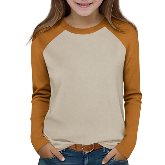 FAVIPT Long Sleeve Shirts for Girl Boys Color Block Round Neck Raglan T-Shirts Casual Cute Comfortable Pullover Tops 3 Years