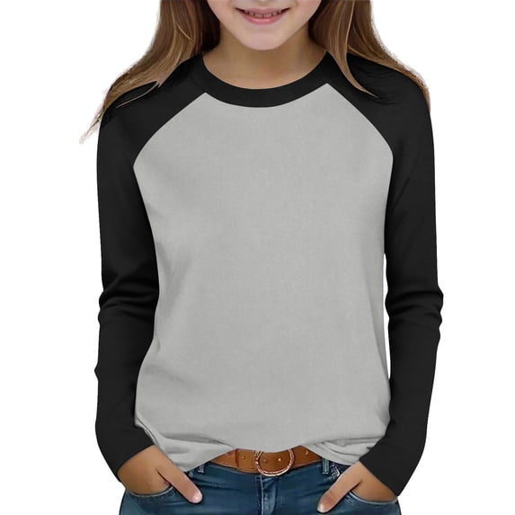 FAVIPT Long Sleeve Shirts for Girl Boys Color Block Round Neck Raglan T-Shirts Casual Cute Comfortable Pullover Tops 6 Years
