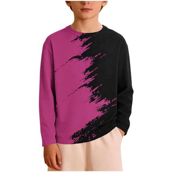 FAVIPT Boys Color Block Shirts Brush Stroke Print Crewneck Long Sleeve T Shirts Casual Trendy Comfortable Pullover Tops 3-4 Years