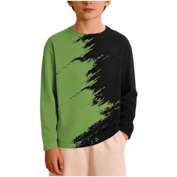 FAVIPT Boys Color Block Shirts Brush Stroke Print Crewneck Long Sleeve T Shirts Casual Trendy Comfortable Pullover Tops 4-5 Years
