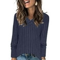 thumbnail image 1 of FAVIPT Long Sleeve Shirts for Women V Neck Casual Sweaters Basic Knit 2025 Spring Fashion Pullover Sweaters for Women Tops Navy,XXL, 1 of 7