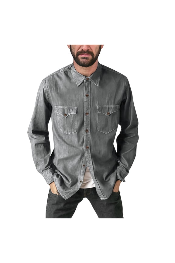 Long Sleeve Tactical Shirts for Men Outdoor Hiking Button Up Tops Ripstop Military Work Shirts Solid Color Lapel Shirts 2025 Gray,M