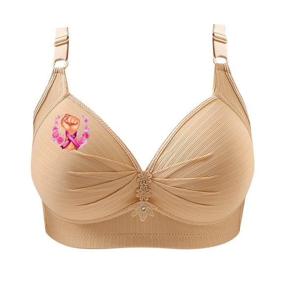 FAVIPT Lounge Bras for Women Wireless Floral Print Daily Underwear Breathable Adjustable Comfort Bras for Old Women 2025 Beige,XS