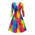 thumbnail image 1 of FAVIPT Mardi Gras Dress for Women V Neck Long Sleeve Carnival Printed Midi Dress Empire Waist Wrap Pleated Party Dress 2025 Multicolor,S, 1 of 4
