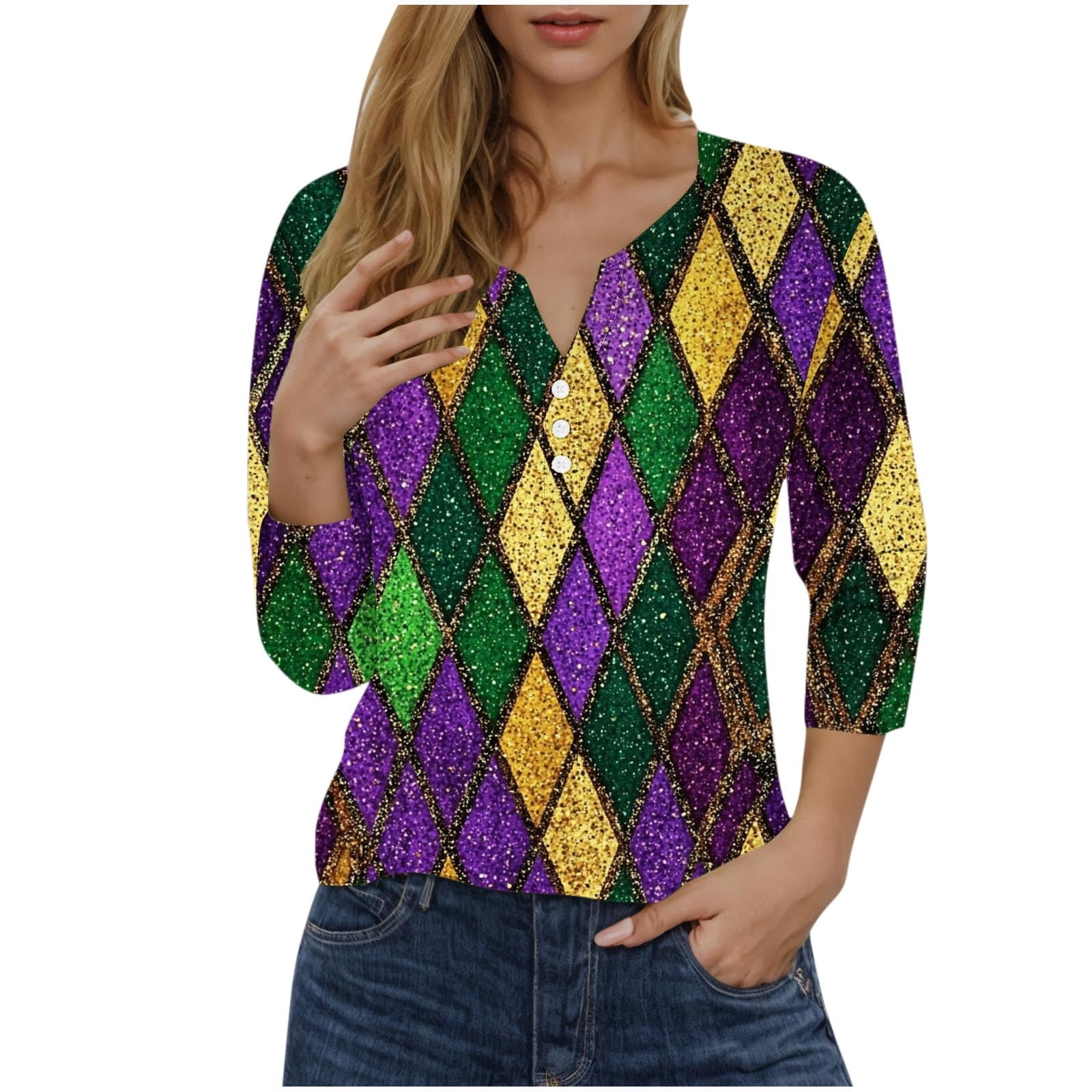 FAVIPT Mardi Gras Shirt for Women 2025 New Orleans Carnival Theme