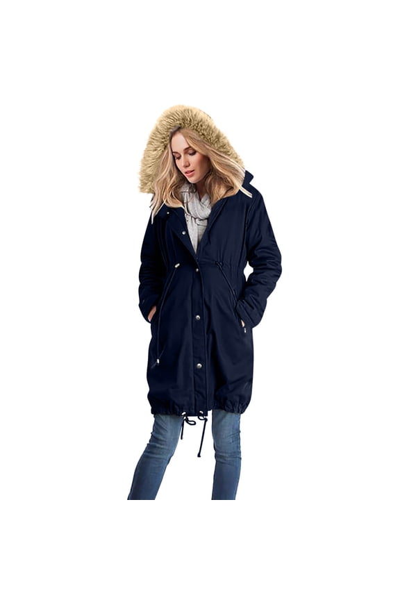 Maternity Winter Jackets for Women 3 in 1 Thickened Quilted Hooded Outwear Puffer Down Warm Long Coats with Pockets 2025 Navy,L