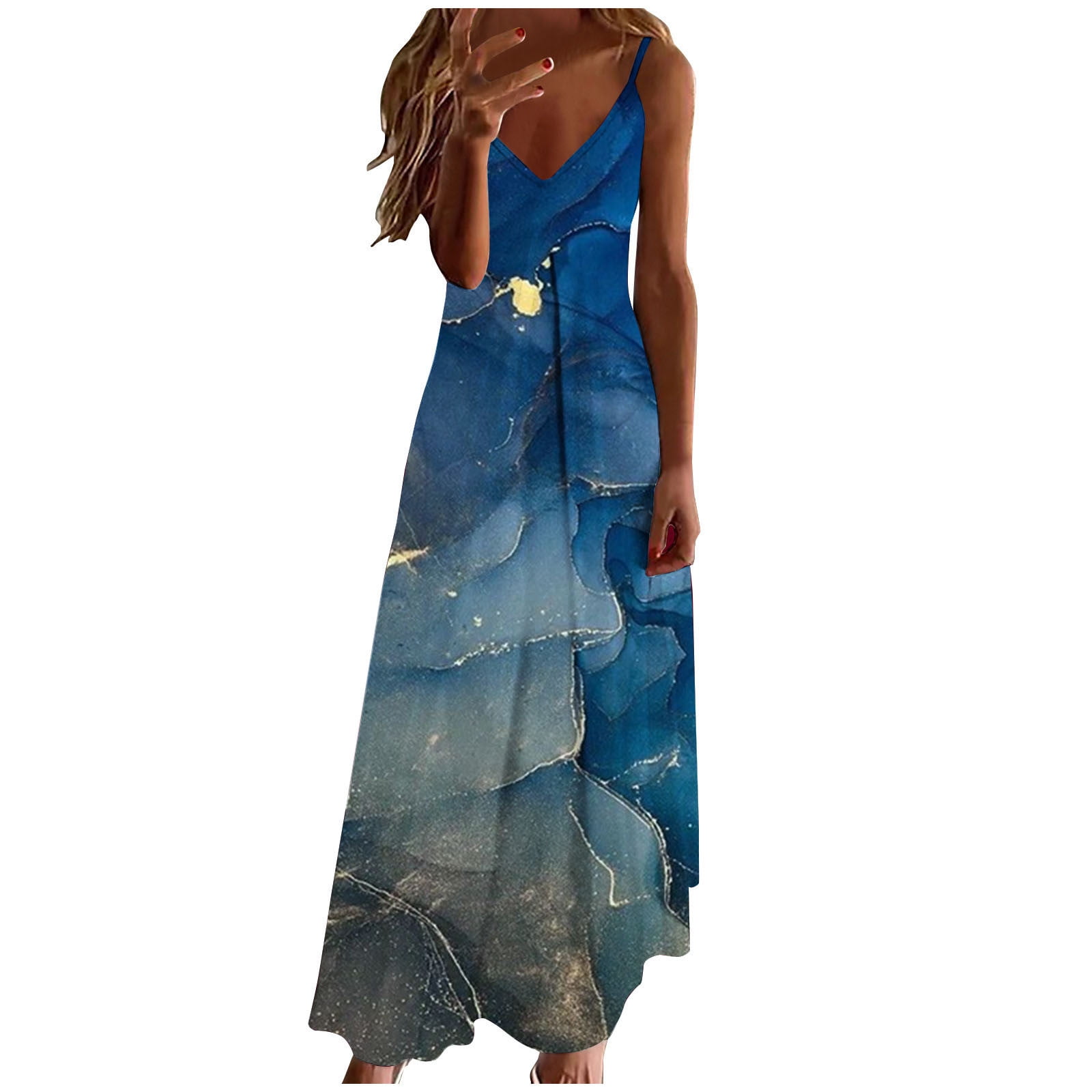 blue floral dress womens Leely Women Flower Sheath Ruffled Bridesmaid with Slit V PAPROOS Black 3 Drawer Size:UK24 size_one size