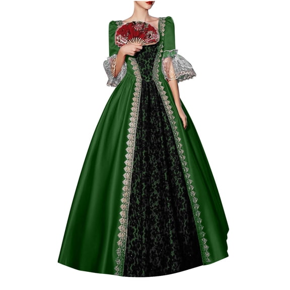 FAVIPT Medieval Dresses for Women Plus Size Victorian Renaissance Vintage Long Dresses Halloween Cocktaril Party Cosplay Costume Ball Gown Gotjic Dress Green,XXXL