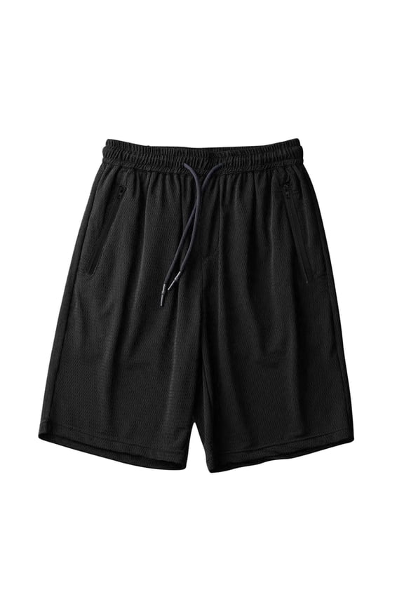 Men Athletic Mesh Shorts Drawstring Quick Dry Pockets Solid Shorts Lightweight Workout Fitness Running Shorts Black,S