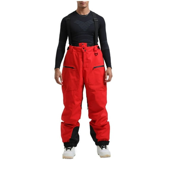 FAVIPT Men Women Ski Bib Pants Waterproof Bib Pants Windproof Insulated Snowpants with Pockets Winter Outdoor Winter Ski Snowboard Trousers Red,S