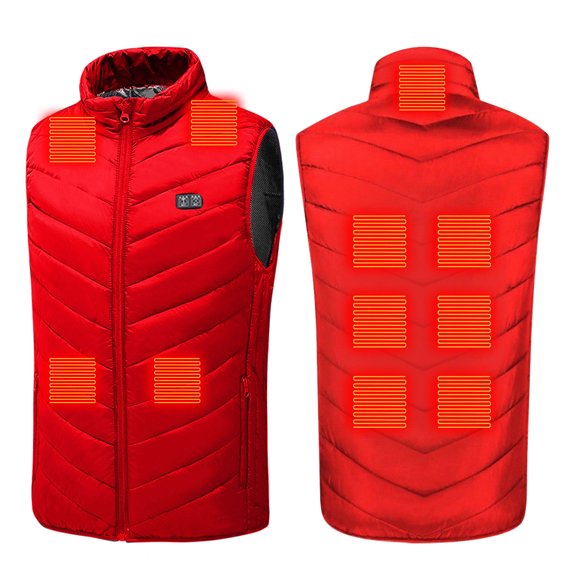 FAVIPT Men and Women Heated Vest Casual Trendy Winter Soft Shell Blouses Zipper Stand Collar Sleeveless Coat 11 Heating Zones Heated Tops 2025 Red,L
