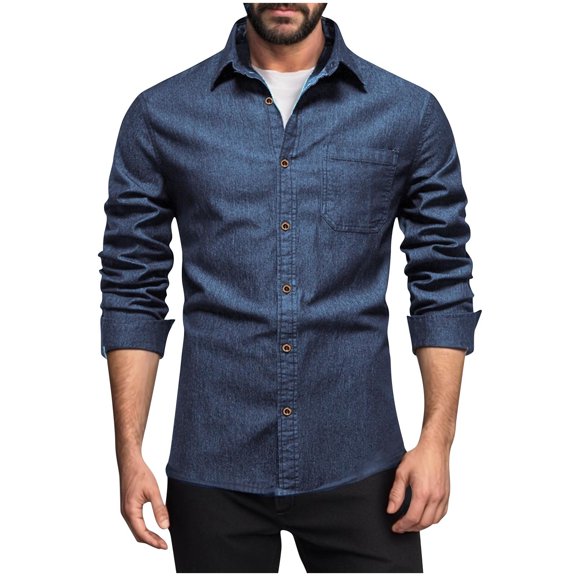 FAVIPT Men's Big and Tall Tactical Shirts Outdoor Hiking Ripstop Work Shirts Button Down Lapel Plain Tops 2025 Early Fall Fashion Shirts Blue,XXXL