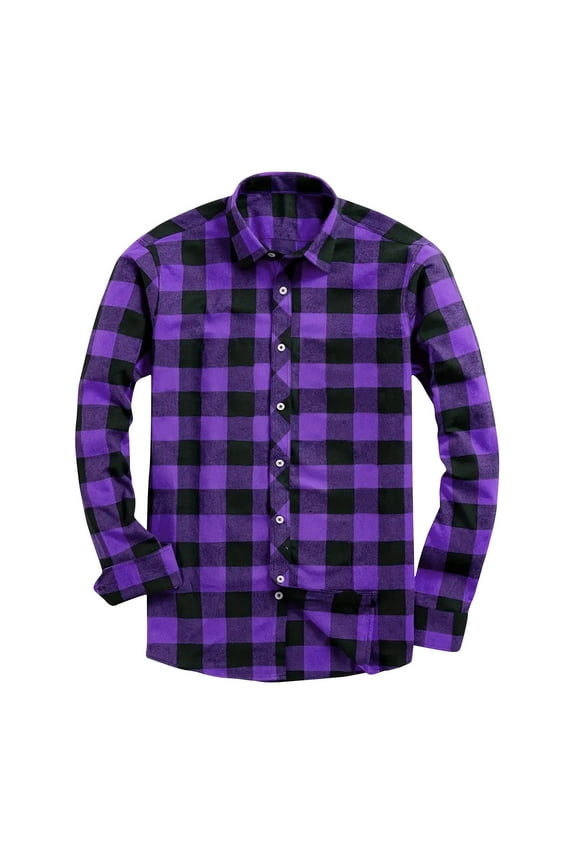 Men's Button Down Plaid Shirts Lapel Long Sleeve Tops Lightweight Loose Blouses Relaxed Fit Casual Shacket with Pockets Purple,M