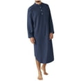 thumbnail image 1 of FAVIPT Men's Button Up Pockets Kaftan Muslim Plain Long Sleeve Nightgown Loose Fit Casual Sleepwear Navy,M, 1 of 8