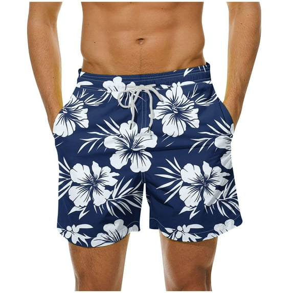 FAVIPT Men's Elastic High Waisted Casual Summer Shorts Quick Dry Drawstring Hawaiian Shorts Tropical Board Surf Beach Shorts with Pockets Multicolor,L