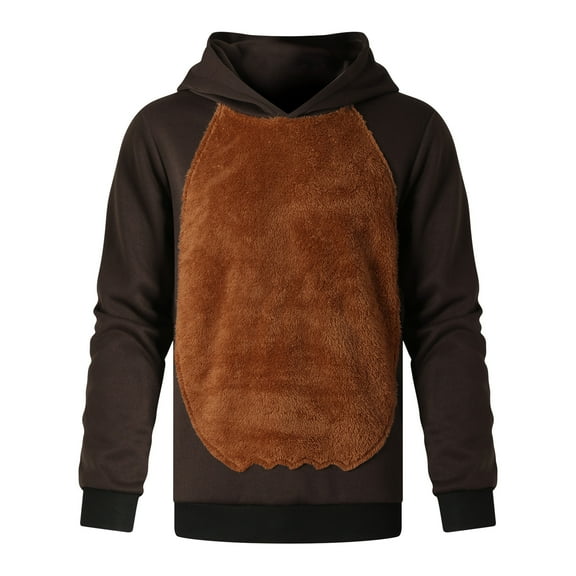 FAVIPT Men's Fashion Hoodies Sweatshirts Xmas Reindeer Antlers Hooded Sherpa Fuzzy Cozy Patchwork Pullover Tops Khaki,M