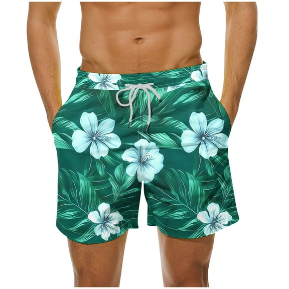 FAVIPT Men's Hawaiian Beach Shorts Drawstring Stretch Waist Swimtrunks Tropical Board Surf Shorts Summer Vacation Shorts with Pockets 2025 Multicolor,L