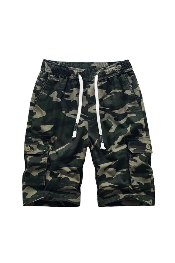 Men's Hiking Cargo Shorts Stretch Waist Drawstring Shorts Outdoor Jogging Work Camo Shorts with Multi Pockets Casual Summer 2025 Shorts Camouflage,XXXL