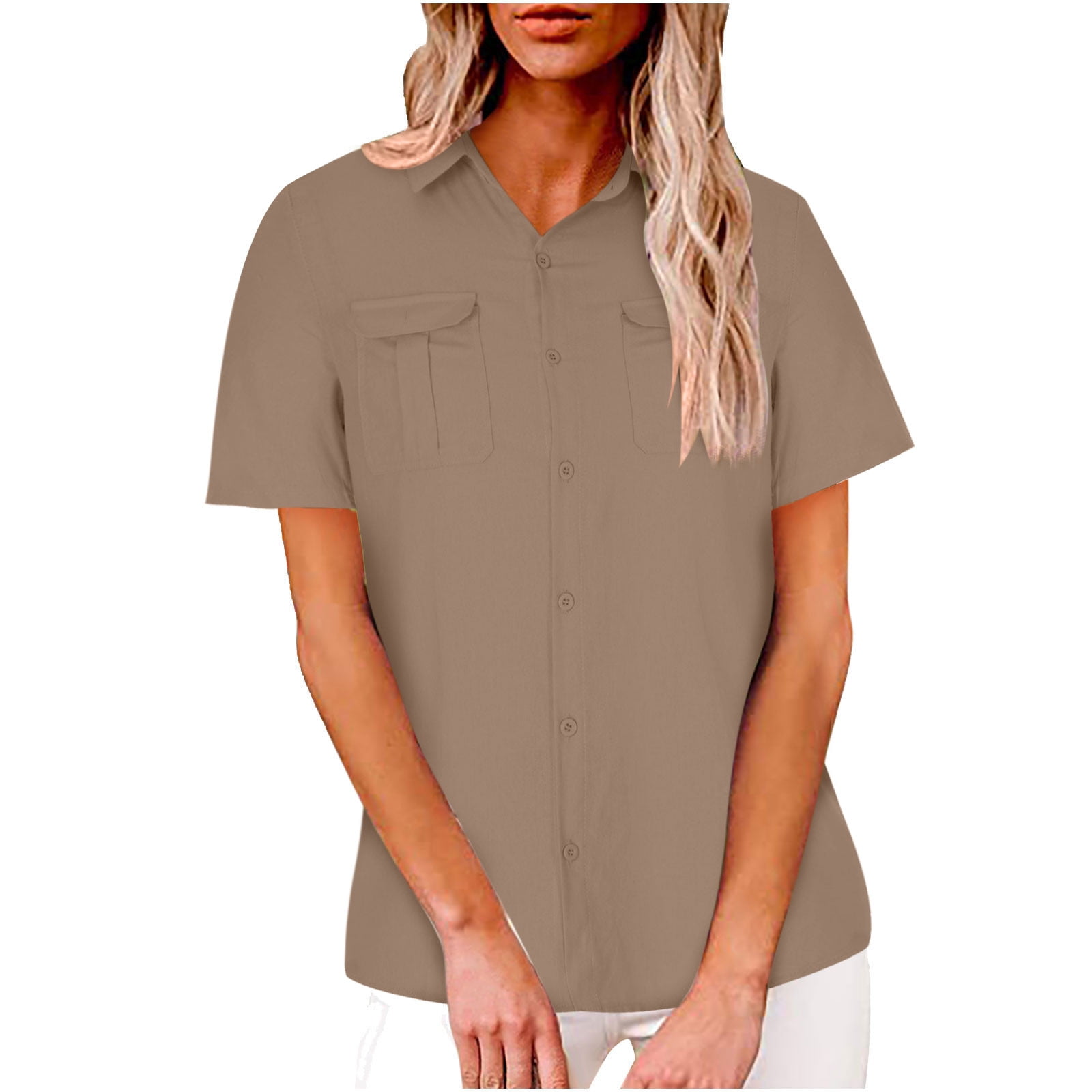 FAVIPT Men's Linen Shirts Casual Button Down Short Sleeve Summer Beach ...
