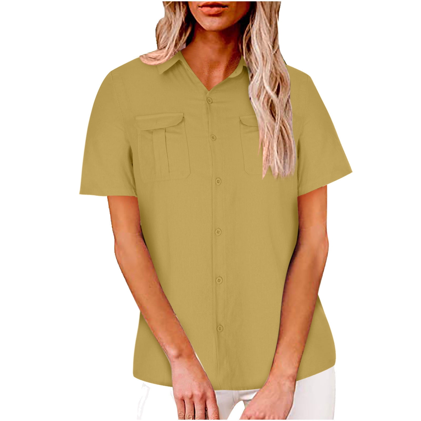 FAVIPT Men's Linen Shirts Casual Button Down Short Sleeve Summer Beach ...