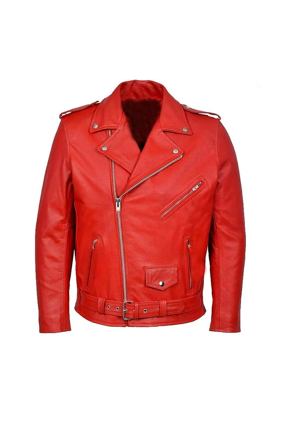 Men's PU Leather Jacket Big and Tall Moto Belted Coats Zipper Up Plain Faux Leather Outerwear with Pockets Red,XXXL