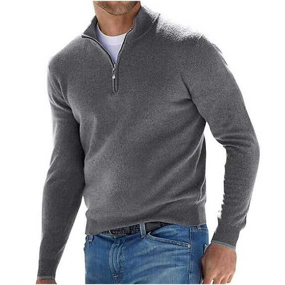 FAVIPT Men's Quarter Zip Pullover Big and Tall Casual Long Sleeve Wool Pullover for Men Warm Ribbed Knit Sweaters 2025 Gray,XXXL