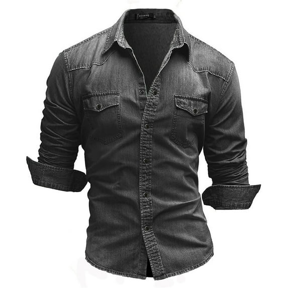 FAVIPT Men's Shirts2023, Mens Cotton Cowboy Denim Shirt Snap Button Up Long Sleeve Casual Slim Fit Western Denim Distressed Shirts