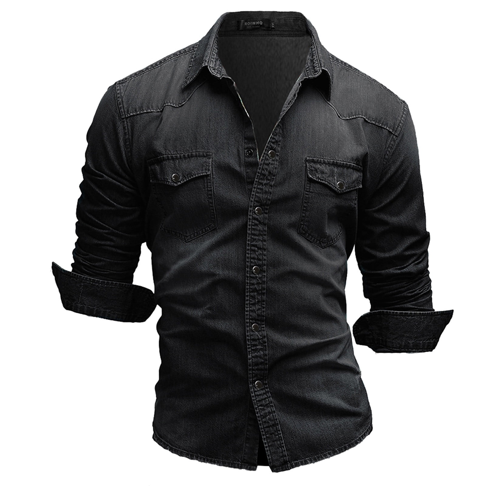FAVIPT Men's Shirts2023, Mens Cotton Cowboy Denim Shirt Snap Button Up Long  Sleeve Casual Slim Fit Western Denim Distressed Shirts 