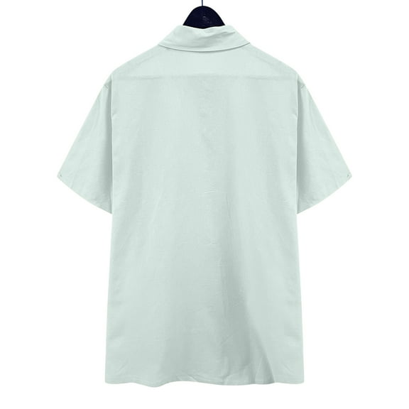 FAVIPT Men's Short Sleeve Button Up Linen Shirts for Women Big and Tall Lightweight Summer Casual Pocket Solid Color Beach Shirts,Plus Size Men Linen Shirts