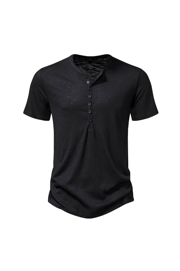 Men's Short Sleeve T Shirts Button Up Gradient Tunic Tops Round Neck Basic Pullover Shirts Soft Summer 2025 Blouses Black,XXL