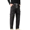 thumbnail image 1 of FAVIPT Men's Straight Leg Cargo Pants Elastic Waist Drawstring Pockets Casual Pants Outdoor Mountaineering Hiking Trousers Black,L, 1 of 7