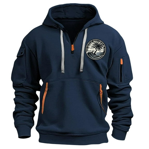 FAVIPT Mens American Flag Quarter Zip Pullover Hoodie,Men's Patriotic Hoodies USA Flag Print Graphic 1/4 Zipper Tops Vintage Tactical Workout Hooded Jacket 2025 Navy,L