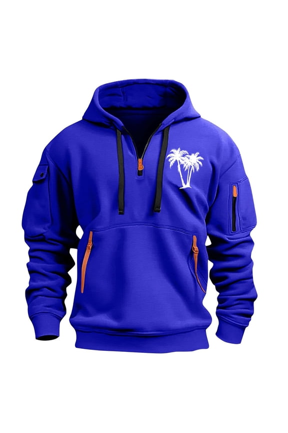Mens American Flag Quarter Zip Pullover Hoodie,Men's Patriotic Hoodies USA Flag Print Graphic 1/4 Zipper Tops Vintage Tactical Workout Hooded Jacket 2025 Blue,M