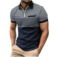 thumbnail image 1 of FAVIPT Mens Business Shirts Short Sleeve Stripes Print Blouses Lapel Zip Up Pullover Tops Slim Fit Golf Tennis Tees Summer 2025 Gray,XXL, 1 of 7
