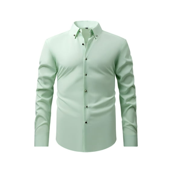 FAVIPT Mens Button Down Dress Shirts Long Sleeve Formal Shirts for Men Casual Solid Business Regular Fit Shirt with Pocket 2025 Light Green,XXL
