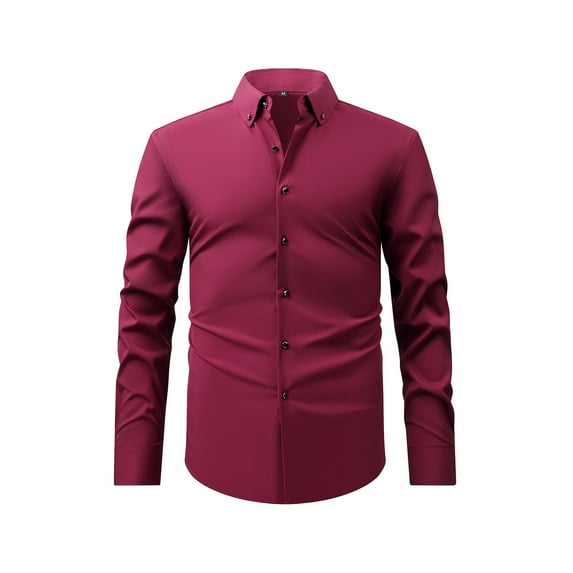 FAVIPT Mens Button Down Dress Shirts Long Sleeve Formal Shirts for Men Casual Solid Business Regular Fit Shirt with Pocket 2025 Wine,S