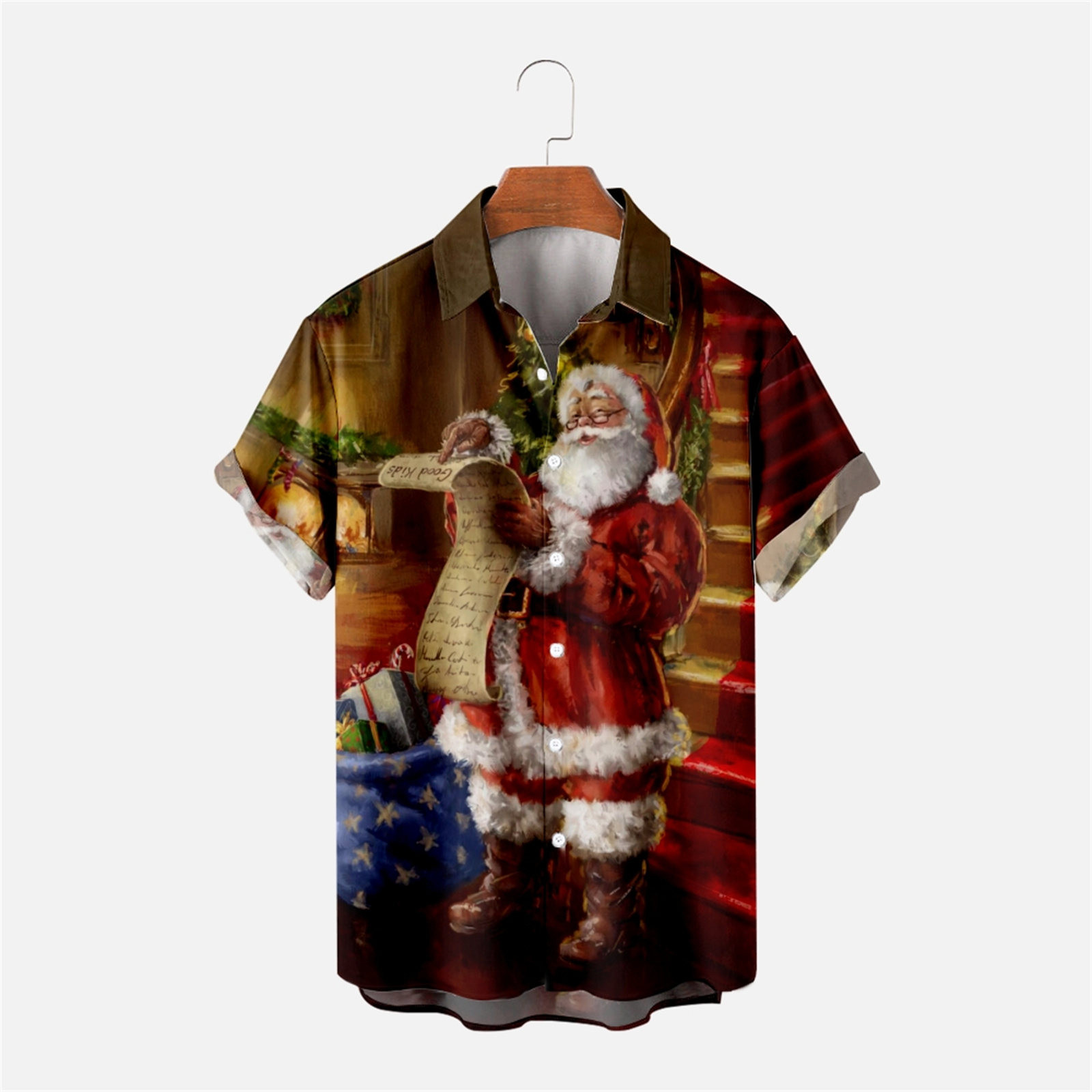 FAVIPT Mens Christmas Bowling Shirts,Men's Christmas Shirt Short Sleeve Button Down Hawaiian