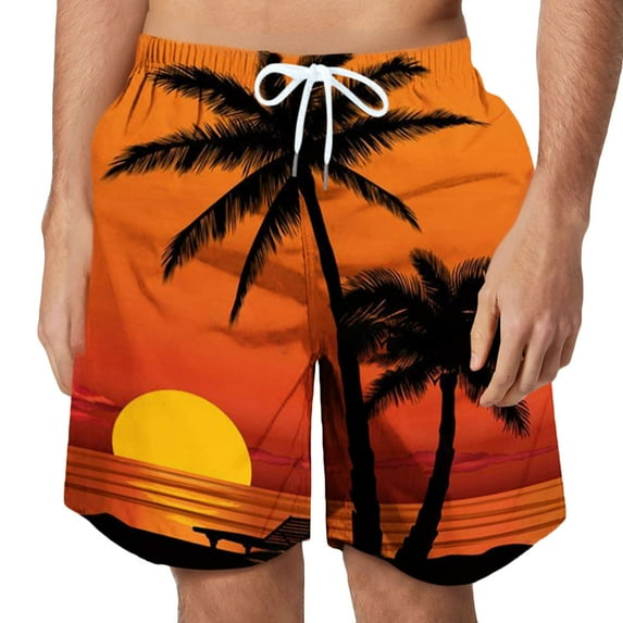 FAVIPT Mens Hawaiian Shorts Casual Hawaiian Floral Print Shorts Elastic Waist Drawstring Board Shorts Tropical Summer Vacation Shorts with Pockets 2025 Orange,XXL